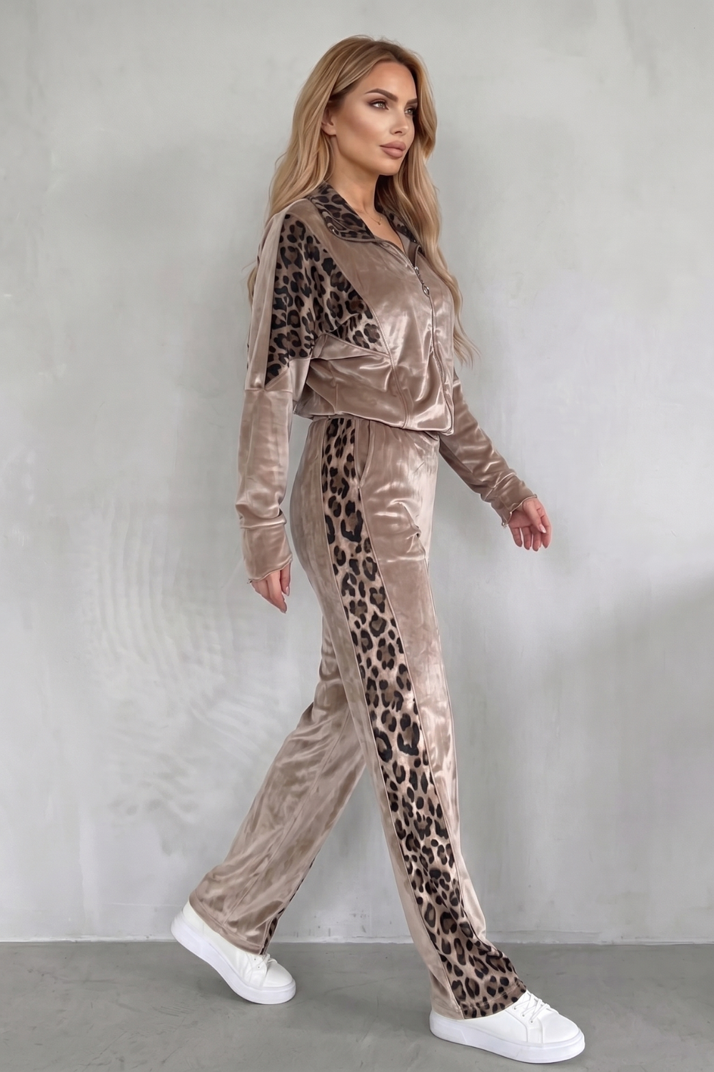 Women's Leopard Print Three-Piece Tracksuit Co-ord Set - Helvoise