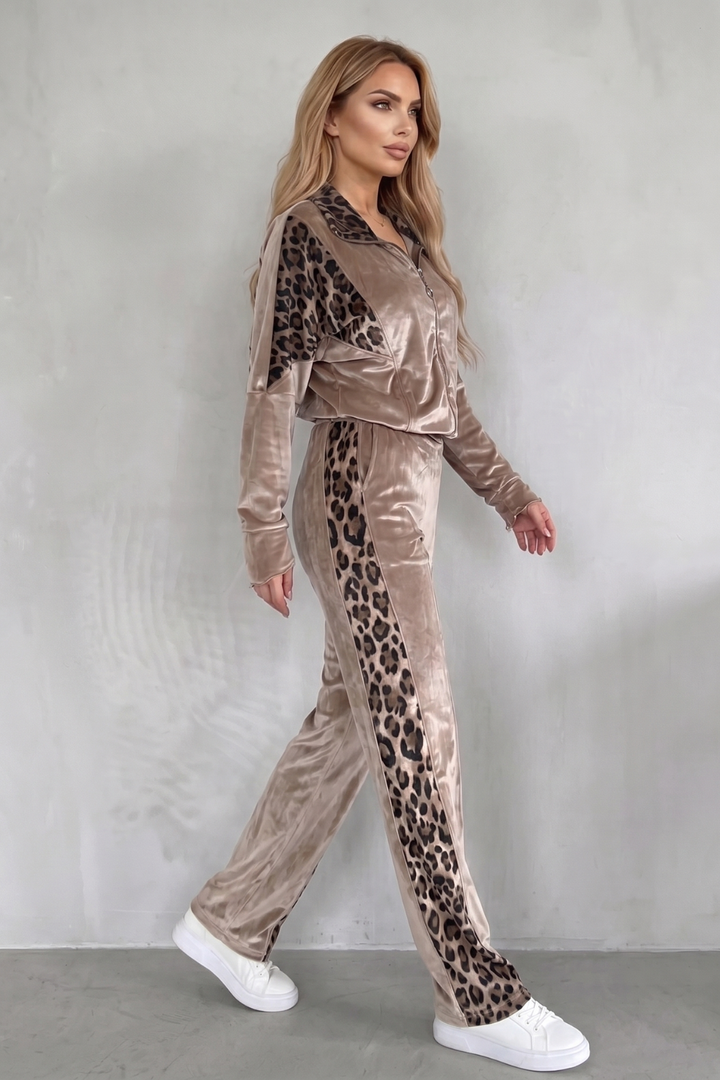 Women's Leopard Print Three-Piece Tracksuit Co-ord Set - Helvoise