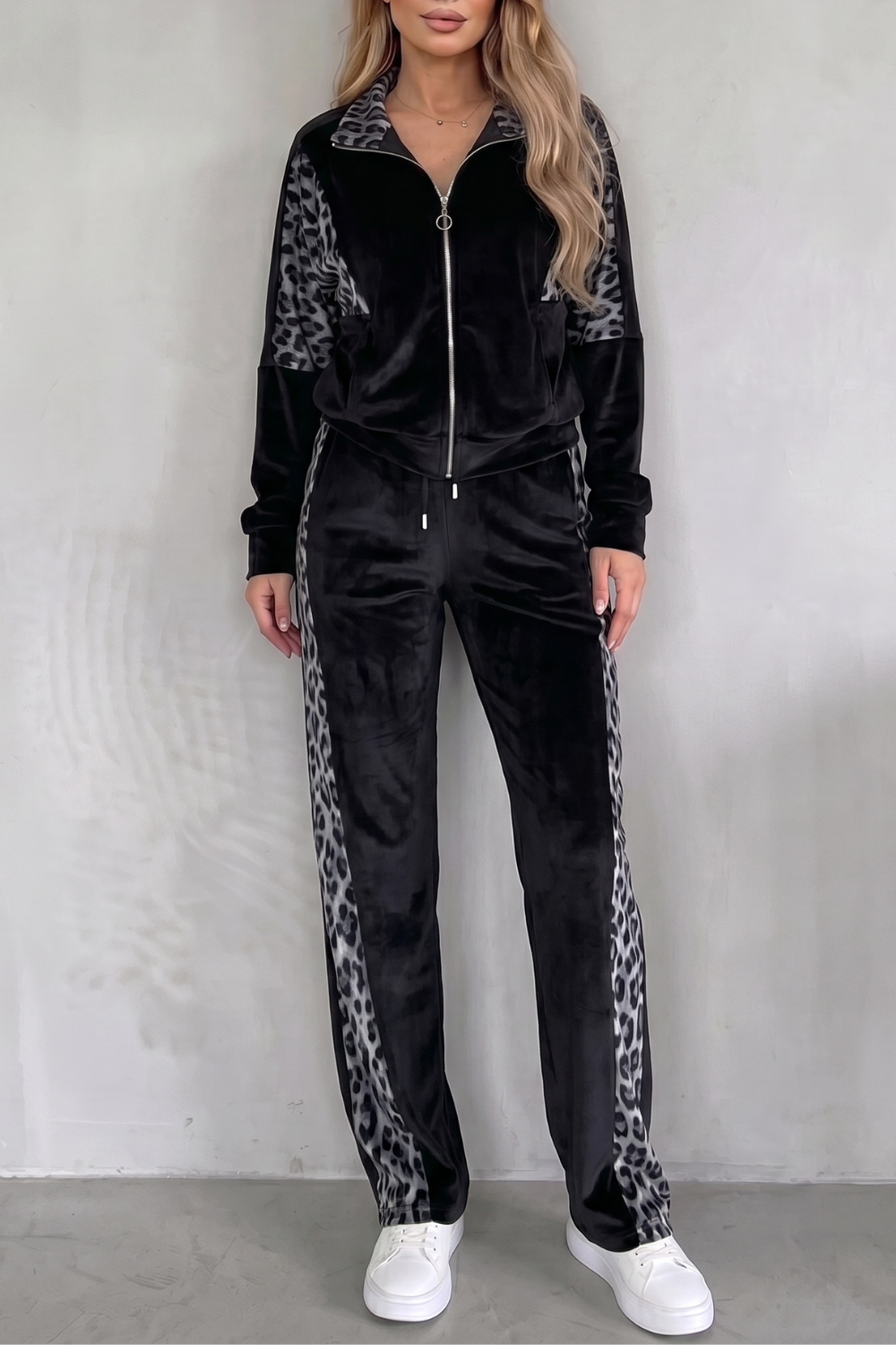 Women's Leopard Print Three-Piece Tracksuit Co-ord Set - Helvoise
