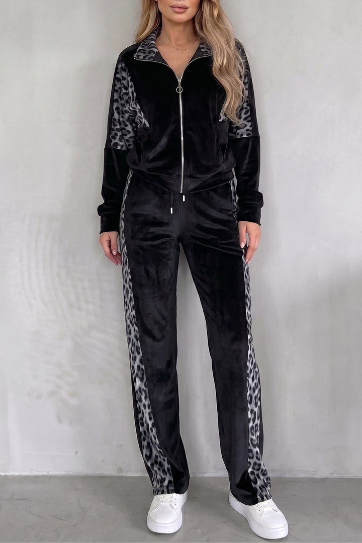 Women's Leopard Print Three-Piece Tracksuit Co-ord Set - Helvoise