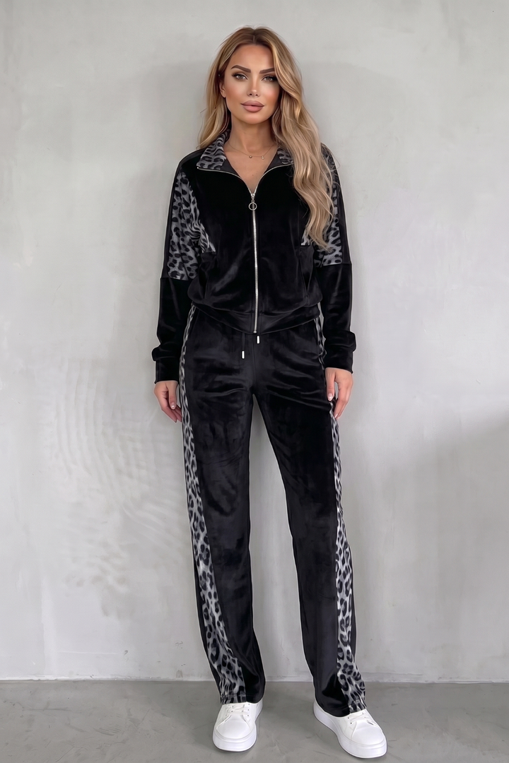 Women's Leopard Print Three-Piece Tracksuit Co-ord Set - Helvoise
