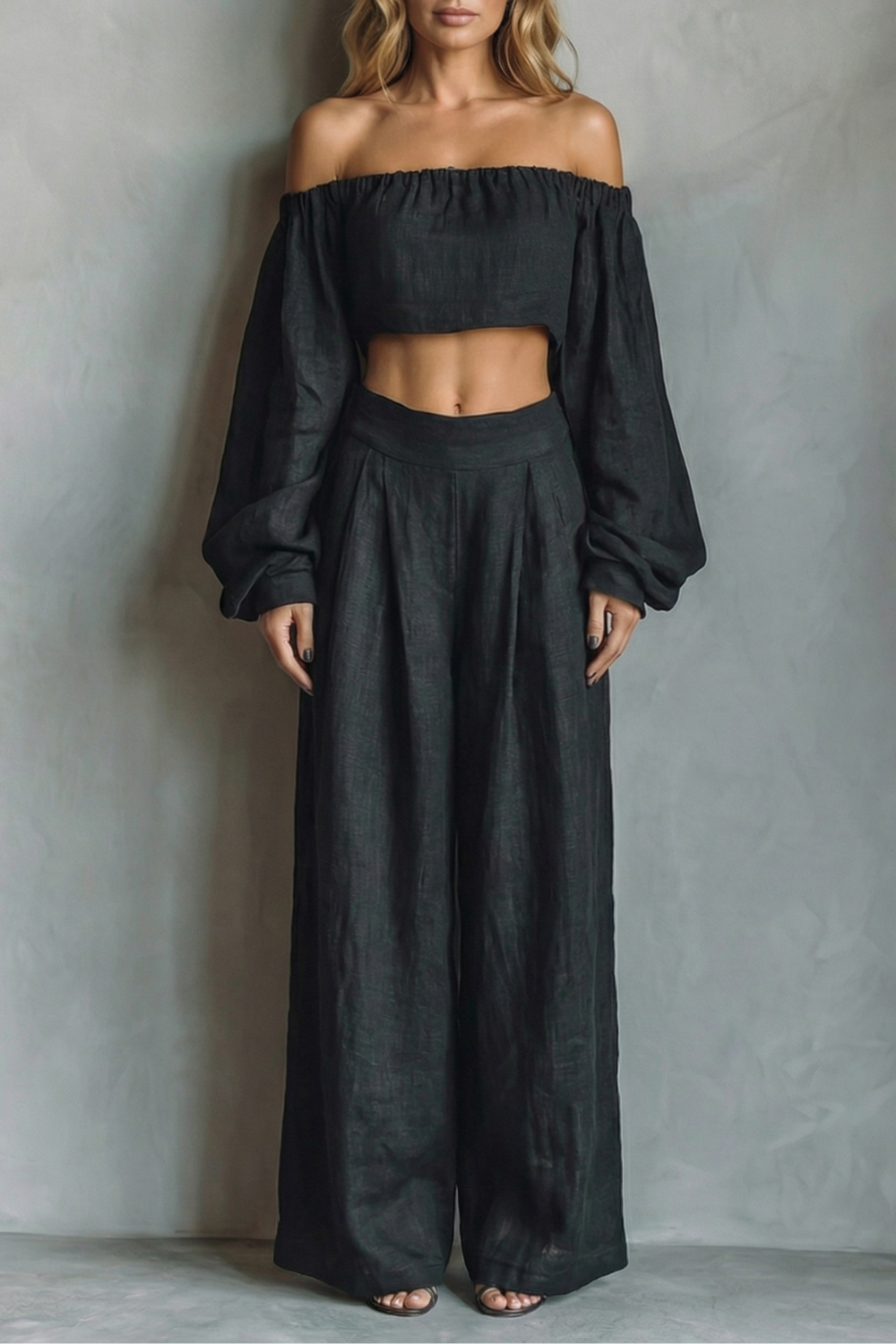 Women's Off Shoulder Crop Top and Trouser Co-ord Set - Anouvelle
