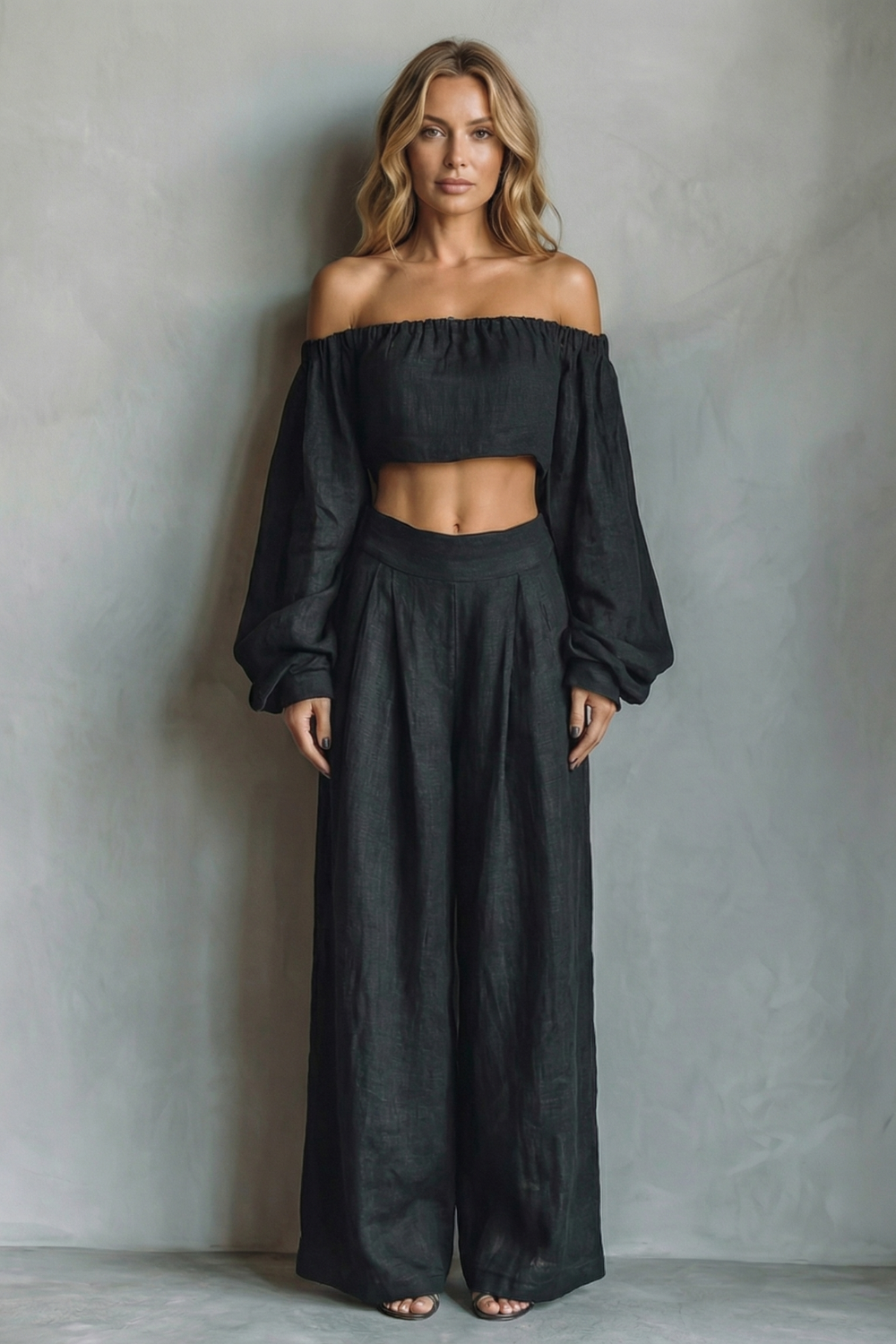 Women's Off Shoulder Crop Top and Trouser Co-ord Set - Anouvelle