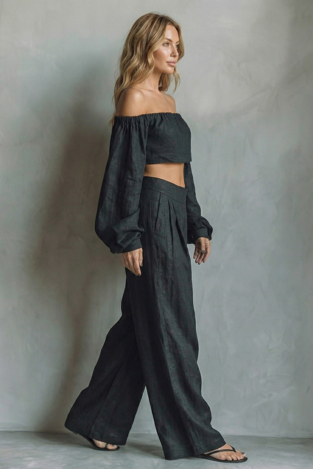 Women's Off Shoulder Crop Top and Trouser Co-ord Set - Anouvelle