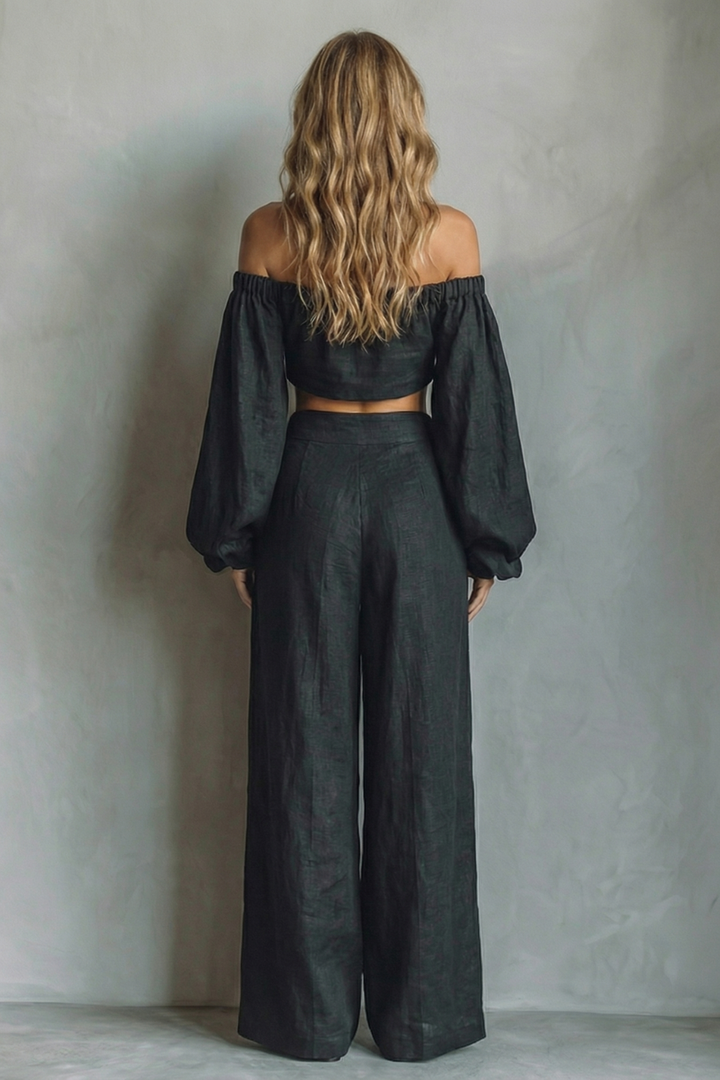 Women's Off Shoulder Crop Top and Trouser Co-ord Set - Anouvelle
