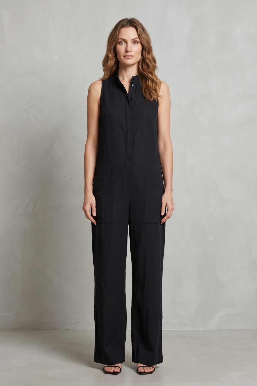 Women's Sleeveless Button Front Wide Leg Jumpsuit - Isolienne