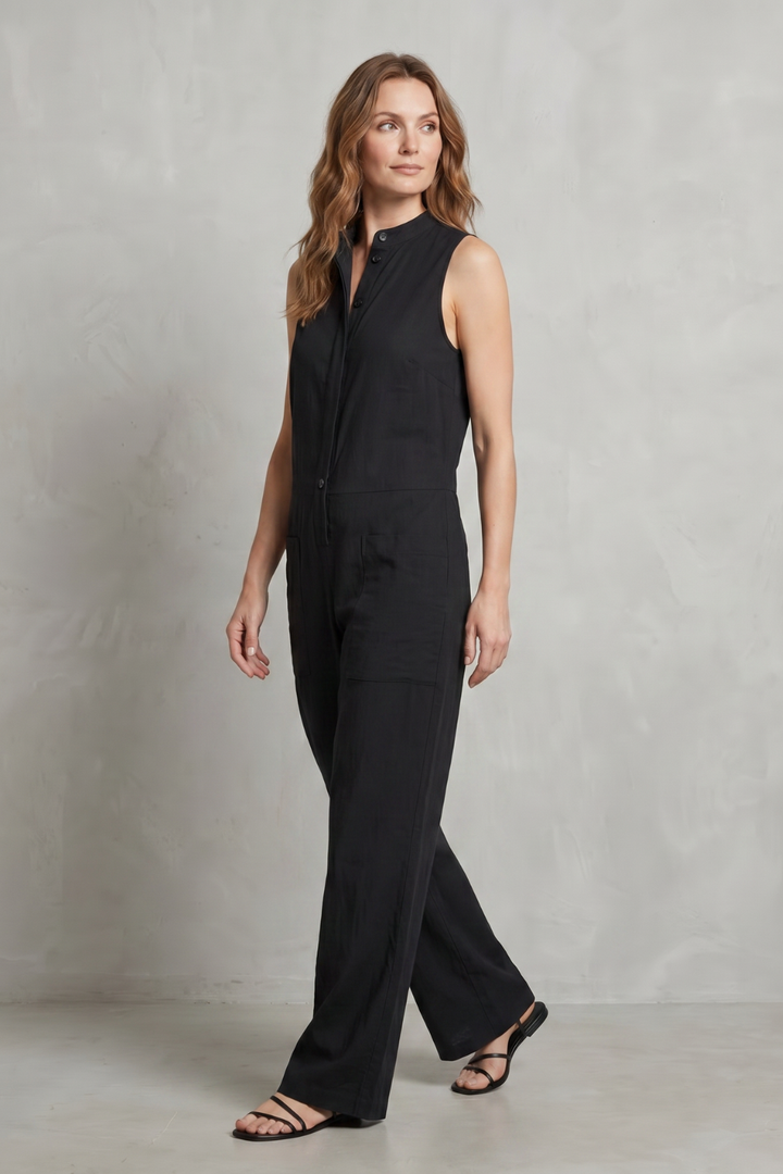 Women's Sleeveless Button Front Wide Leg Jumpsuit - Isolienne