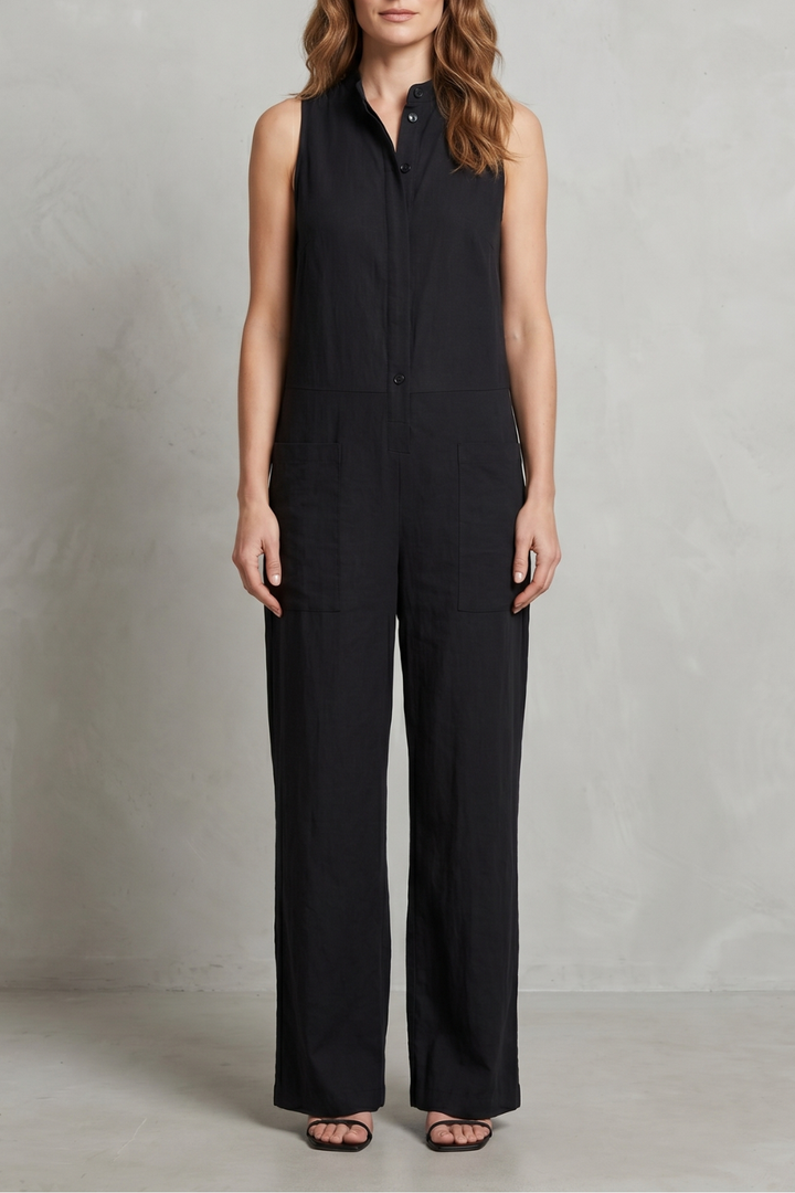 Women's Sleeveless Button Front Wide Leg Jumpsuit - Isolienne