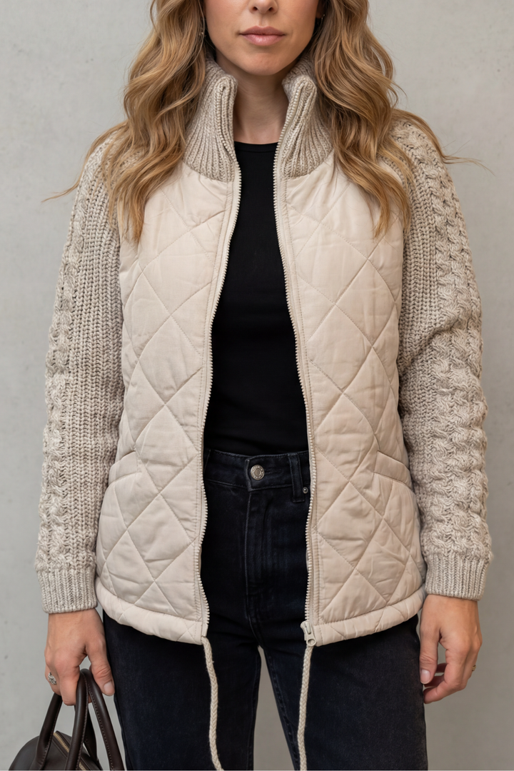 Women's Quilted Puffer Jacket with Textured Knit Accents – Jolene