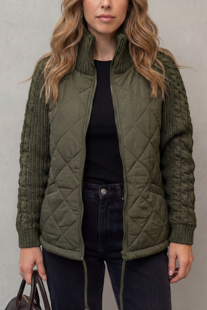 Women's Quilted Puffer Jacket with Textured Knit Accents – Jolene