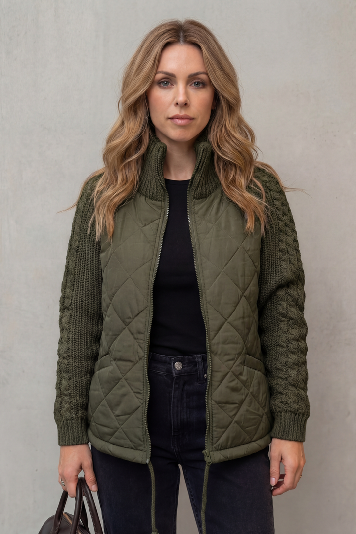 Women's Quilted Puffer Jacket with Textured Knit Accents – Jolene
