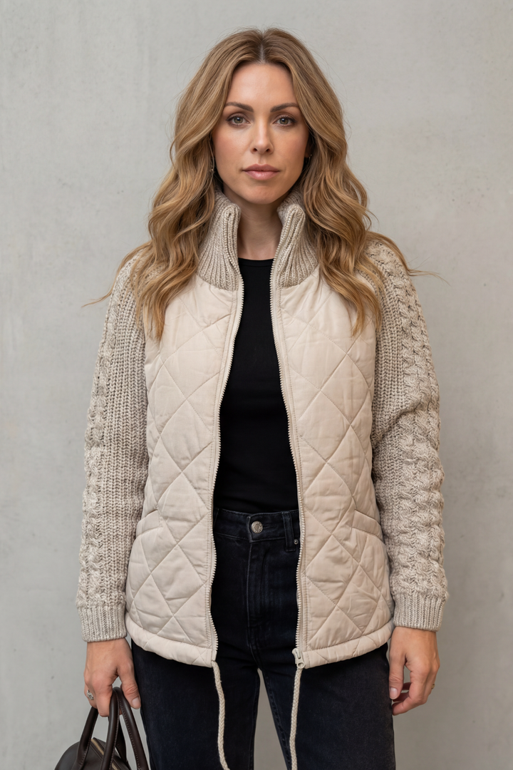 Women's Quilted Puffer Jacket with Textured Knit Accents – Jolene
