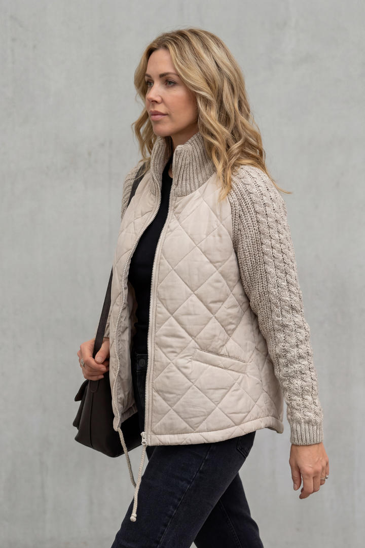 Women's Quilted Puffer Jacket with Textured Knit Accents – Jolene