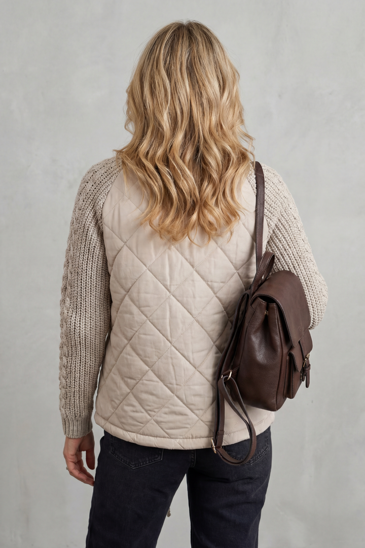 Women's Quilted Puffer Jacket with Textured Knit Accents – Jolene