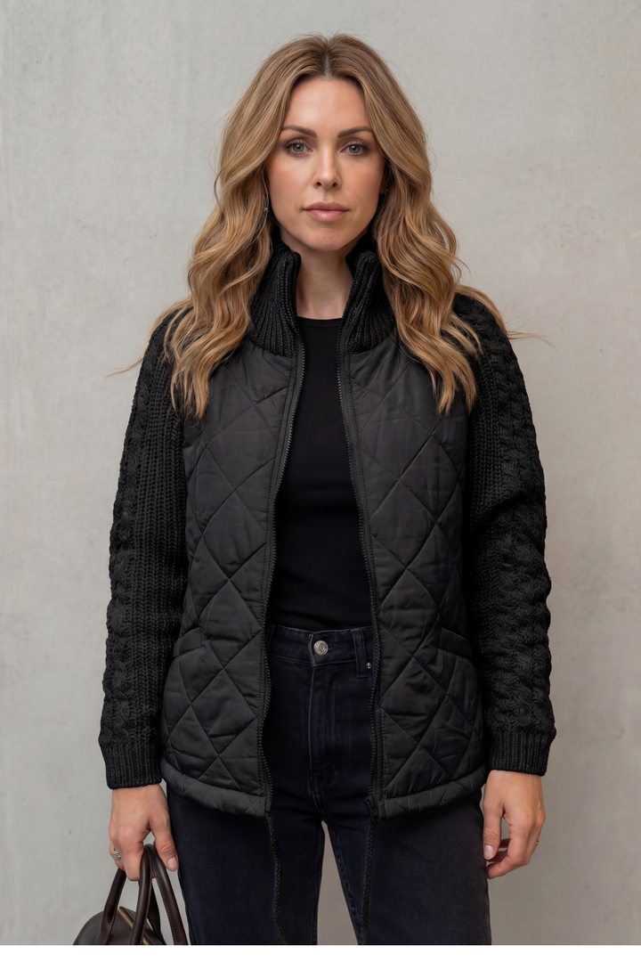 Women's Quilted Puffer Jacket with Textured Knit Accents – Jolene