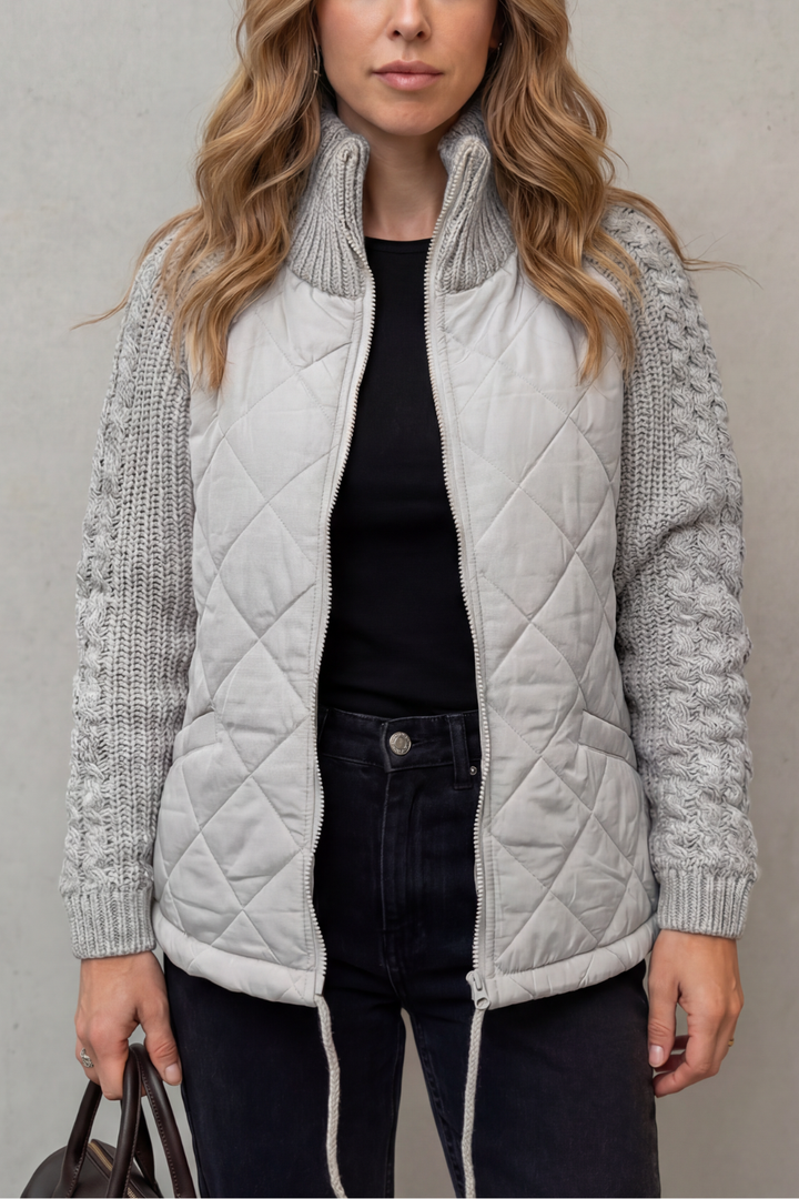 Women's Quilted Puffer Jacket with Textured Knit Accents – Jolene