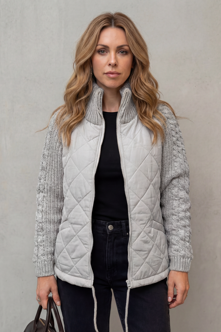 Women's Quilted Puffer Jacket with Textured Knit Accents – Jolene