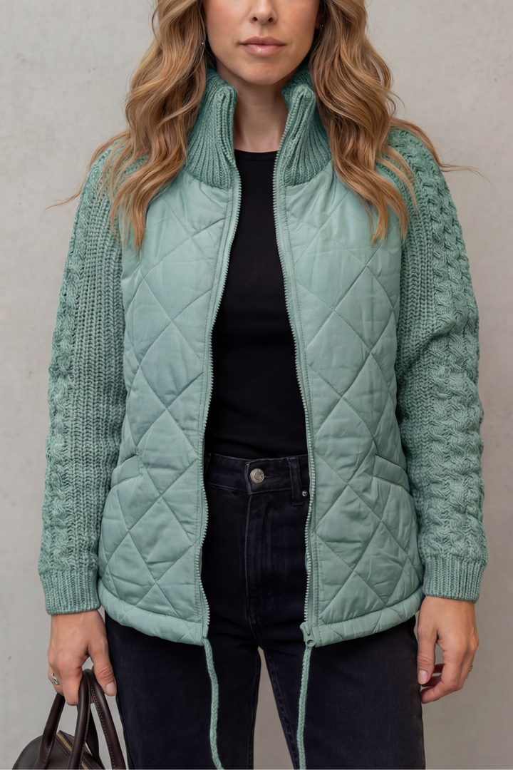 Women's Quilted Puffer Jacket with Textured Knit Accents – Jolene
