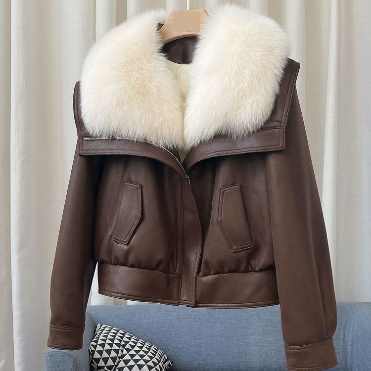 Women's Leather-Look Cropped Jacket Petworth – Mocha – front