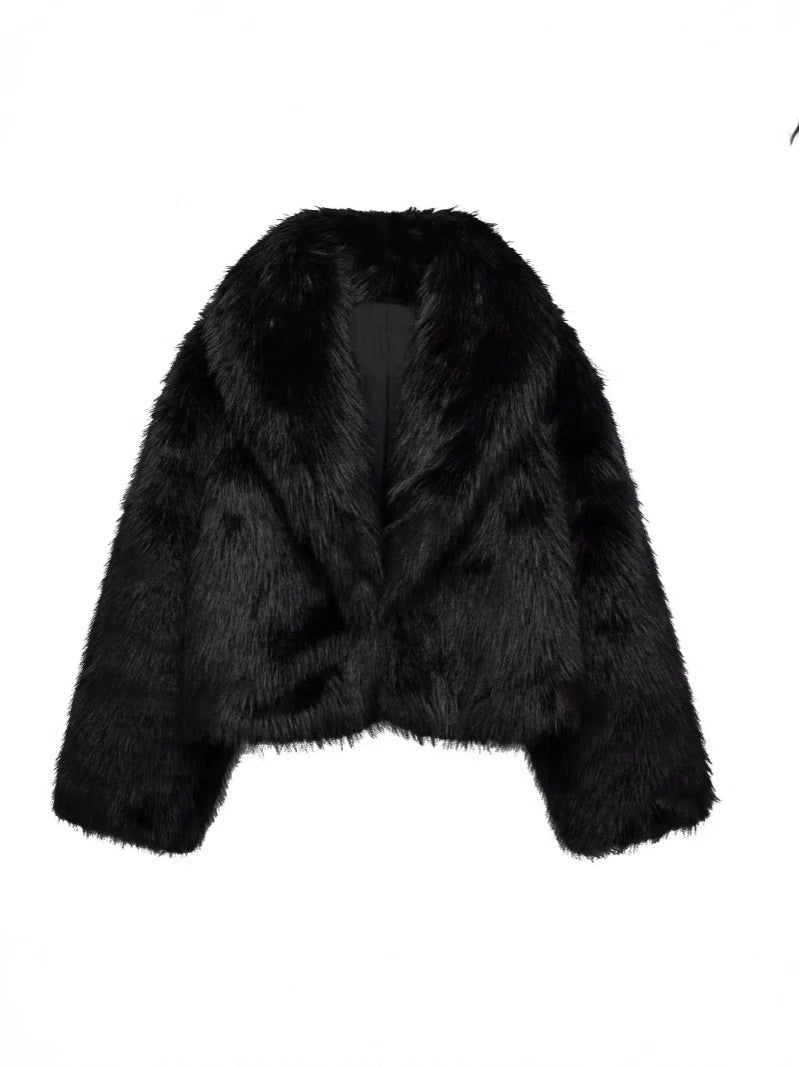 Women's Oversized Faux Fur Jacket with Shawl Collar