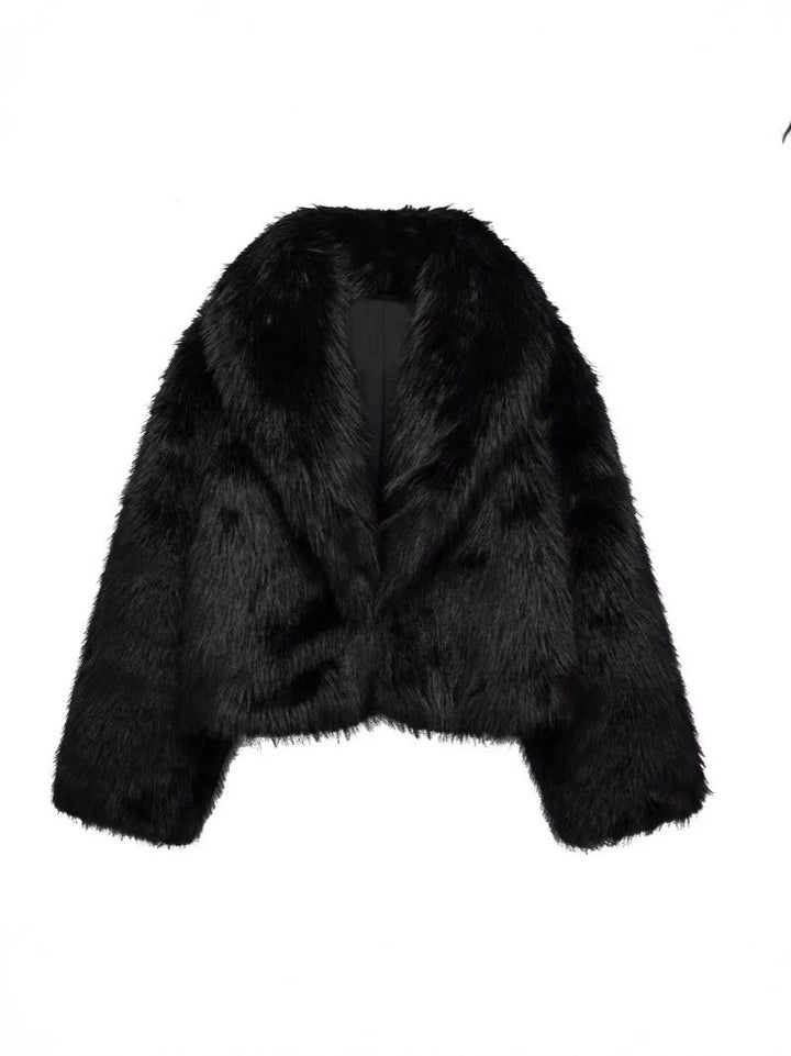 Women's Oversized Faux Fur Jacket with Shawl Collar