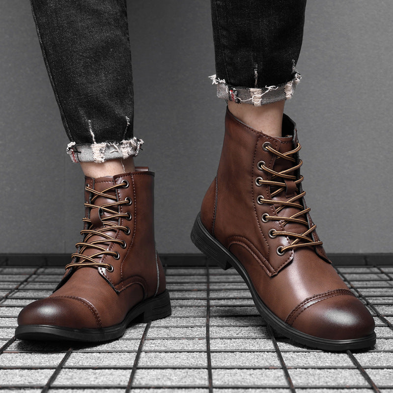 Men's toe-cap lace-up boots Christian in Burgundy – worn, front view