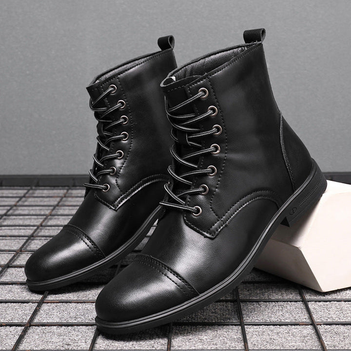 Men's toe-cap lace-up boots Christian in Deep Black – pair on display block