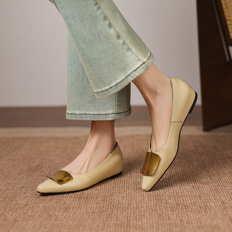 Women's Leather Pointed Flats with Buckle – Lorea
