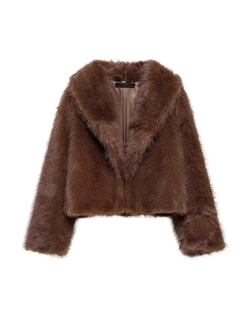 Women's Oversized Faux Fur Jacket with Shawl Collar
