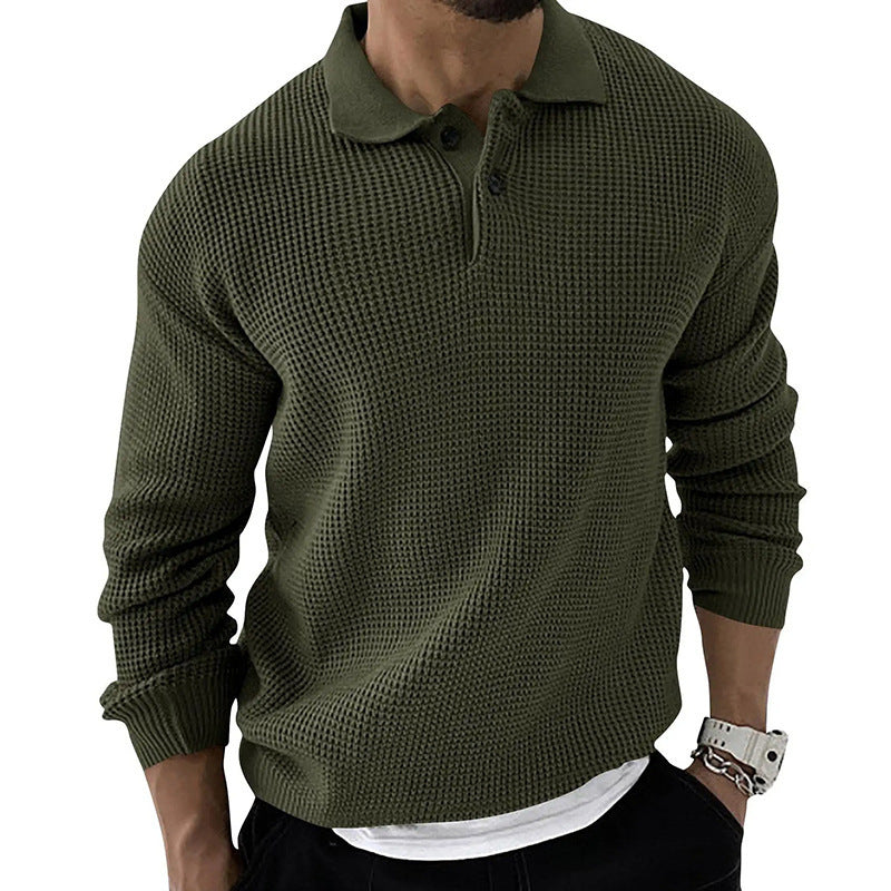 Men's Waffle Knit Polo Jumper – Wilder in Green, front view