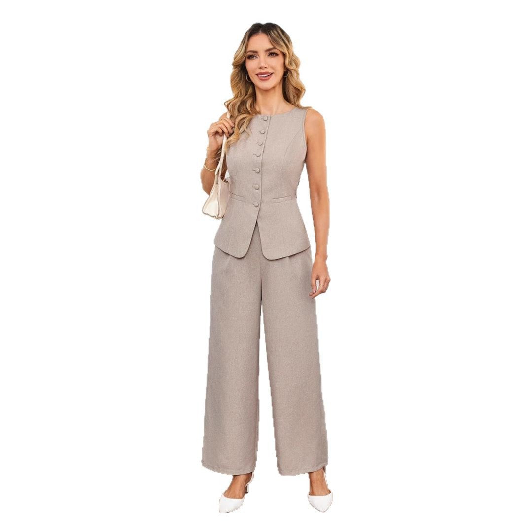 Women's waistcoat co ord trouser set Edie in Grey – full-length cut-out