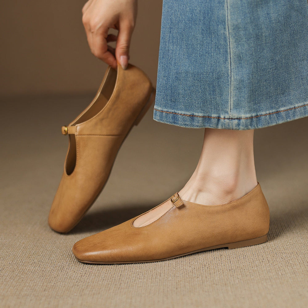 Women's High Vamp Leather Mary Jane Flats – Elspeth