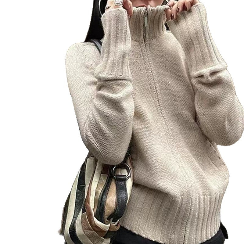 Women's Ribbed High-Neck Knit Jumper Oversized Fit