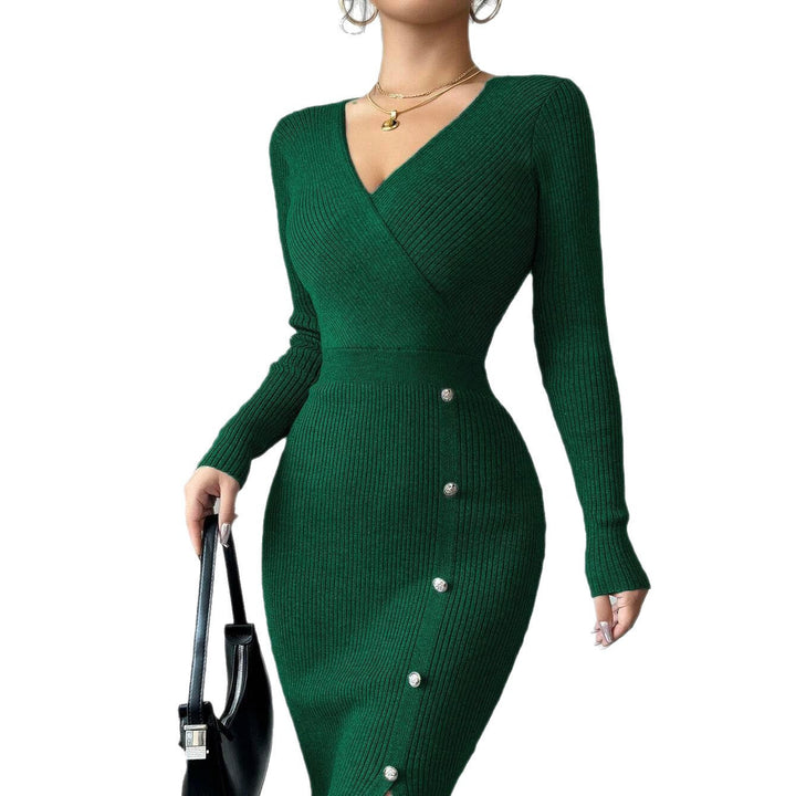 Women's ribbed knit midi dress Gemma in Green – product shot