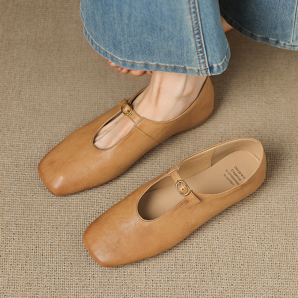 Women's High Vamp Leather Mary Jane Flats – Elspeth