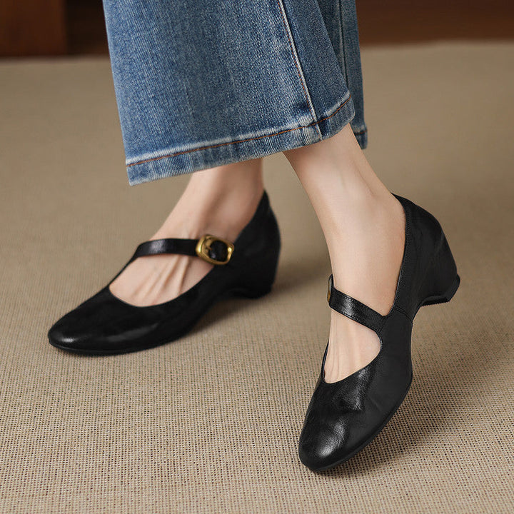 Women's Round Toe Leather Mary Jane Flats – Quira