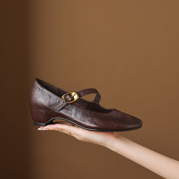Women's Round Toe Leather Mary Jane Flats – Quira
