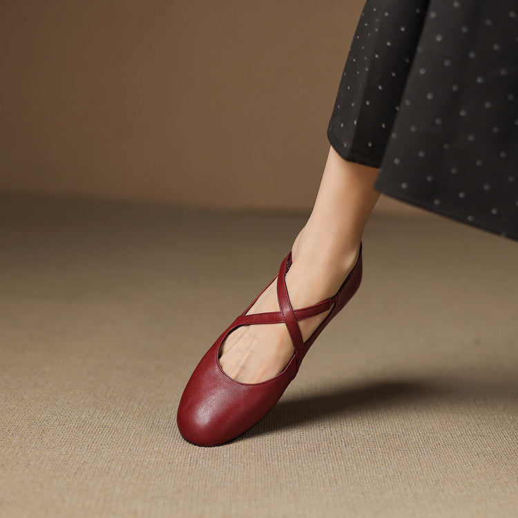 Women's Leather Ballet Flats with Cross Straps – Zeor