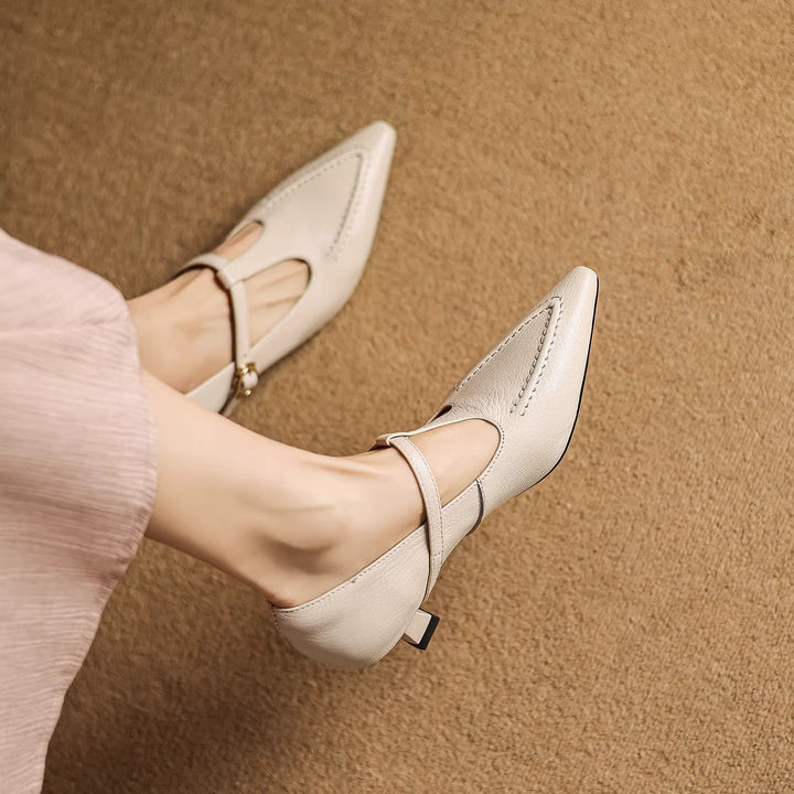 Women's Leather Kitten Heel T-Bar Shoes – Tirea