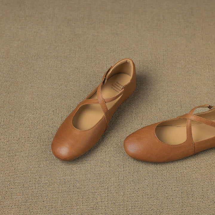 Women's Leather Ballet Flats with Cross Straps – Zeor
