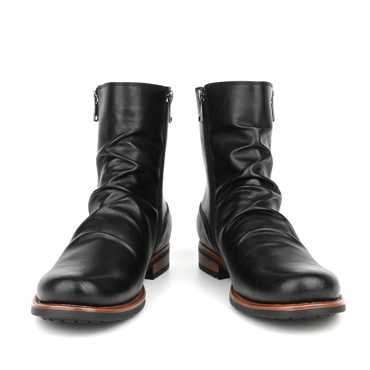 Men's slouch side-zip boots Nobu in Black – front view of pair