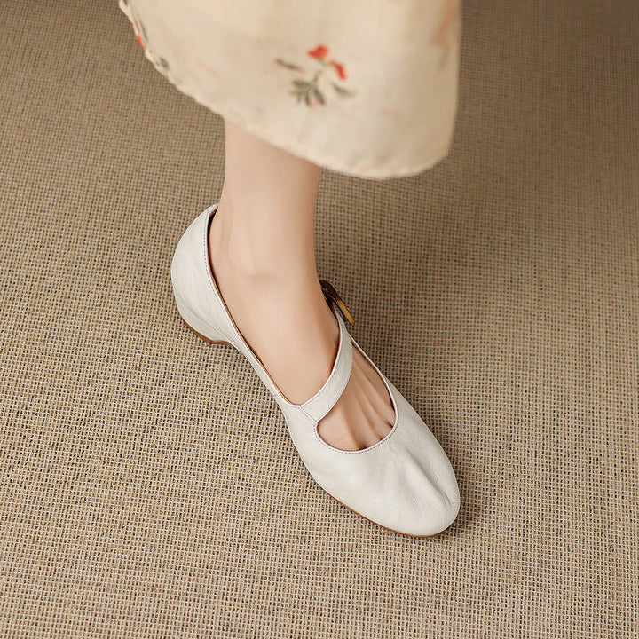 Women's Round Toe Leather Mary Jane Flats – Quira