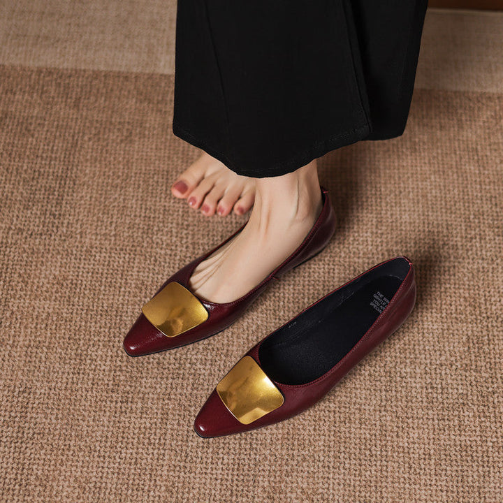 Women's Leather Pointed Flats with Buckle – Lorea