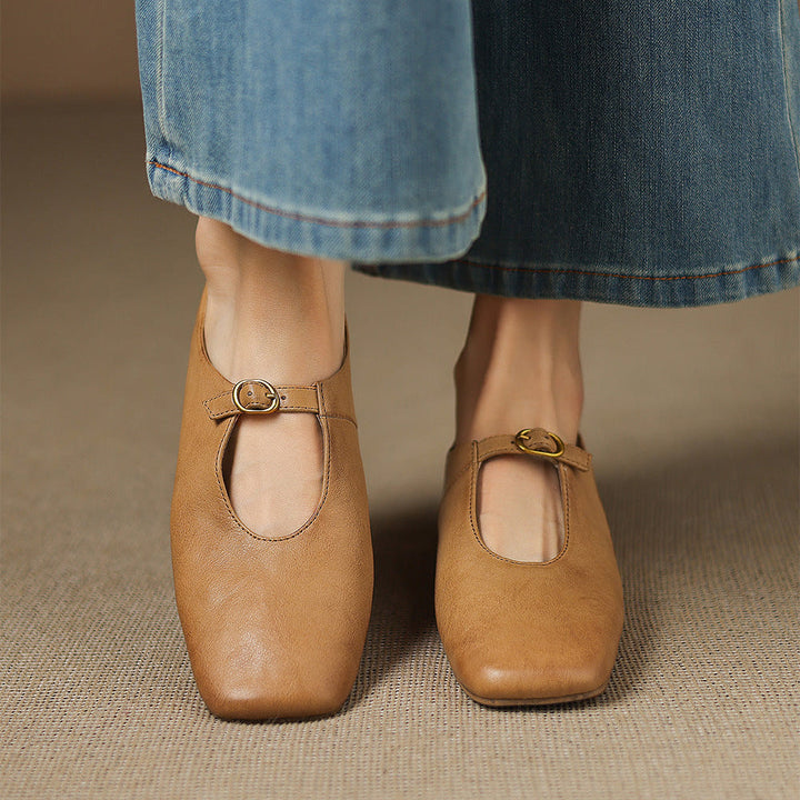 Women's High Vamp Leather Mary Jane Flats – Elspeth
