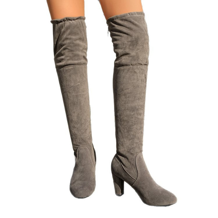 Women's Over-the-Knee Boots with Block Heel and Drawstring