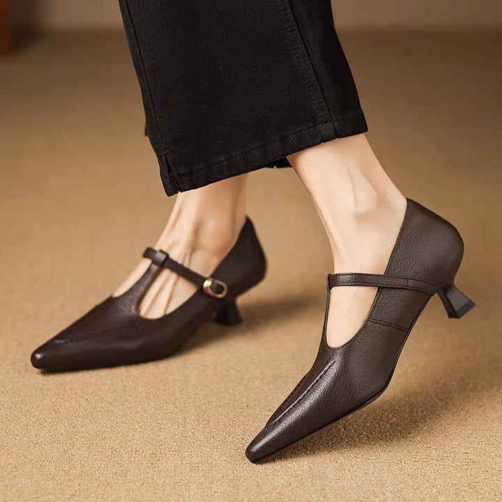 Women's Leather Kitten Heel T-Bar Shoes – Tirea