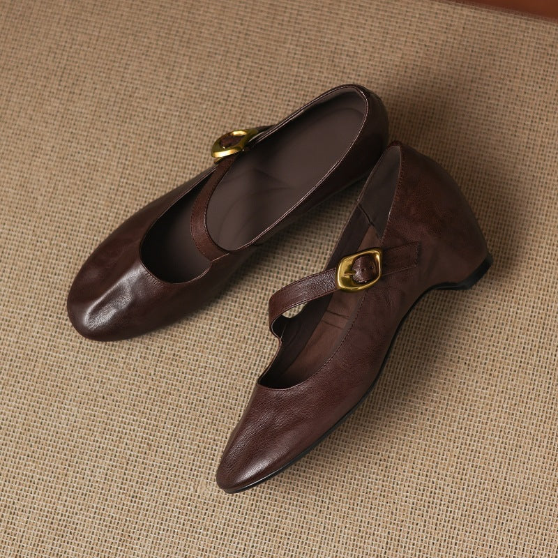Women's Round Toe Leather Mary Jane Flats – Quira