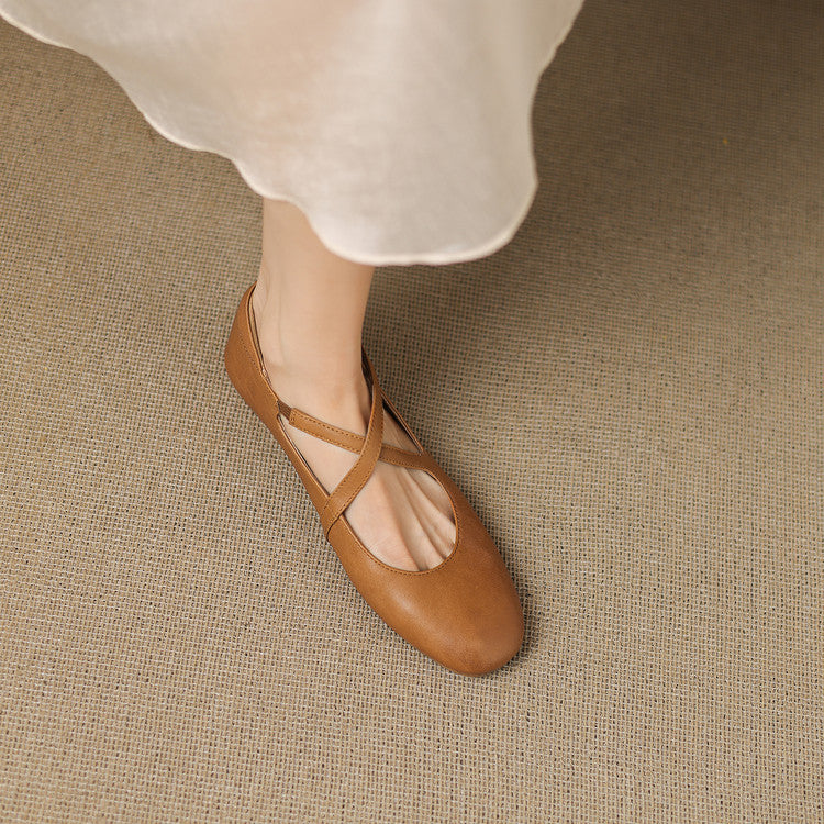 Women's Leather Ballet Flats with Cross Straps – Zeor