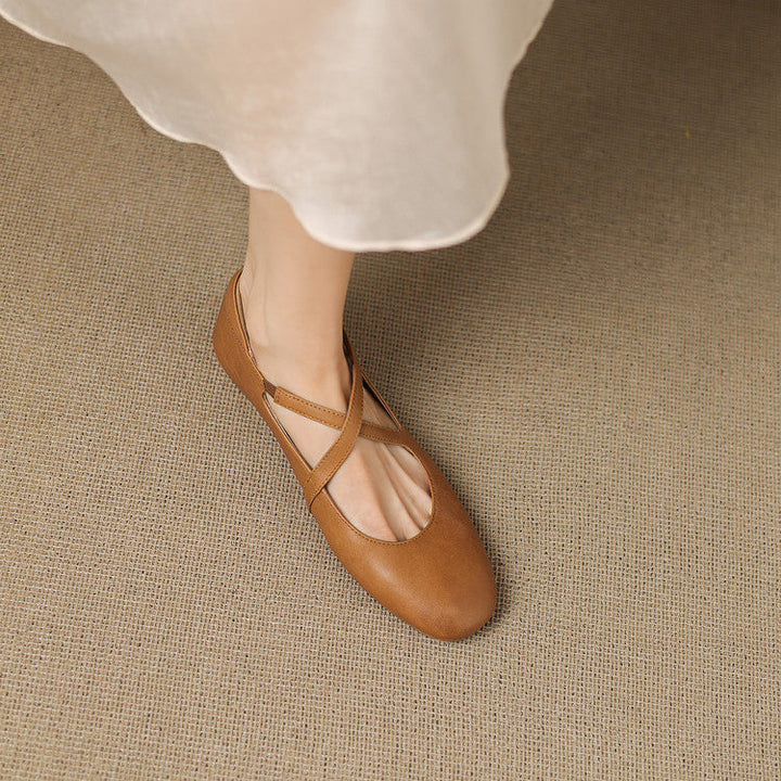 Women's Leather Ballet Flats with Cross Straps – Zeor