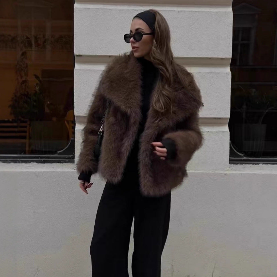 Hebden women's faux fur coat in Dark Brown – front view